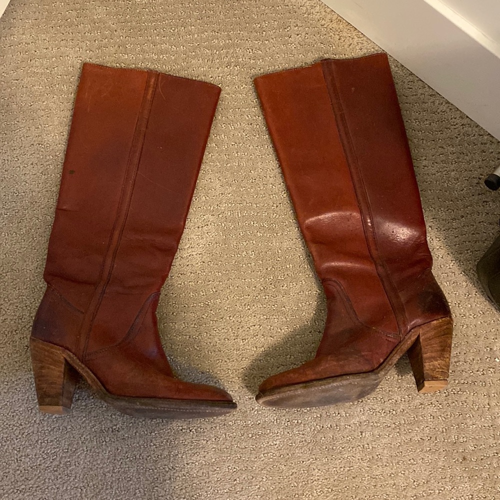 Tall Frye leather boots, Mahogany. Worn in, and comfortable!